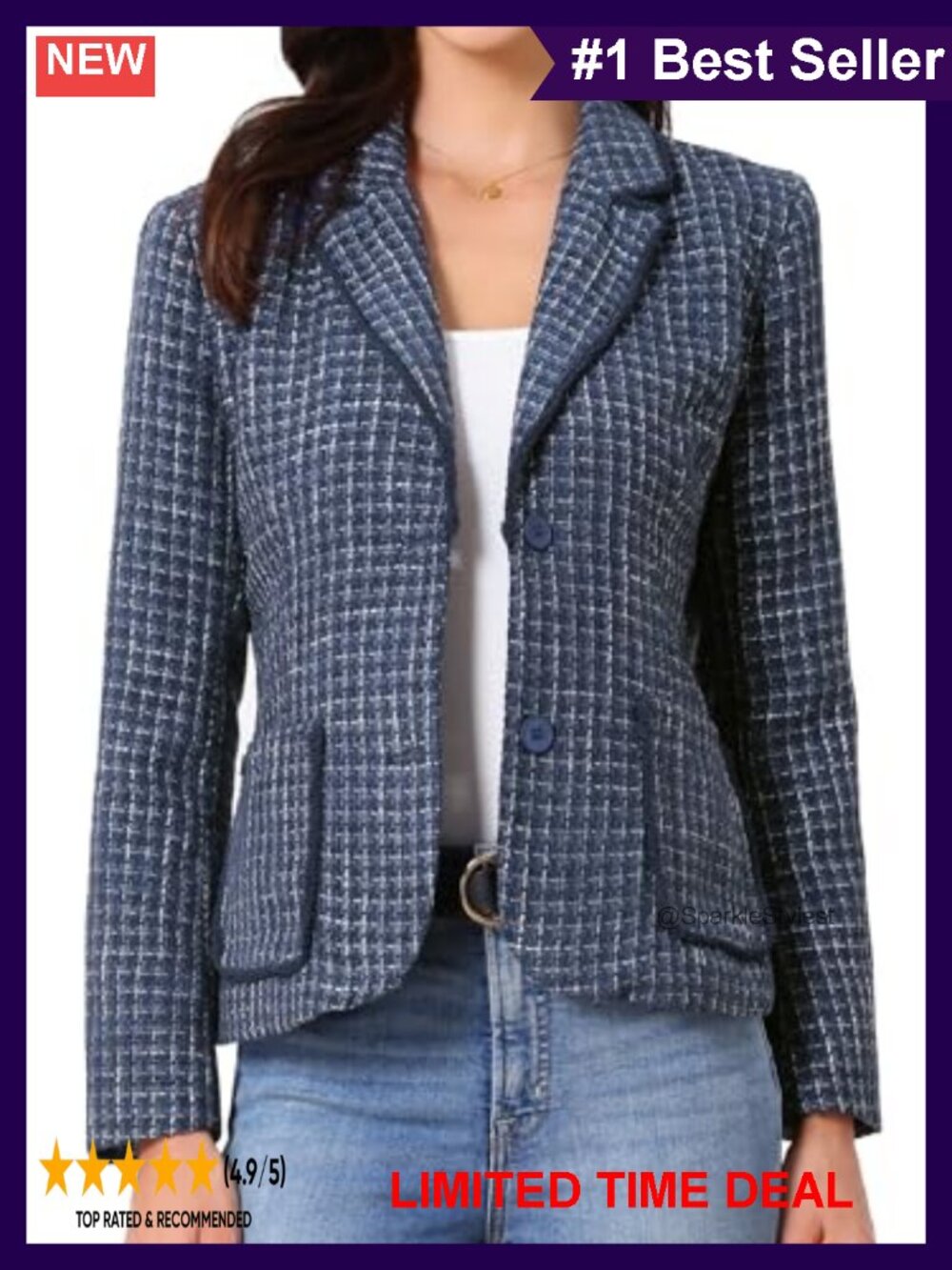 Tweed Blazer Notch Lapel Business Casual Jacket